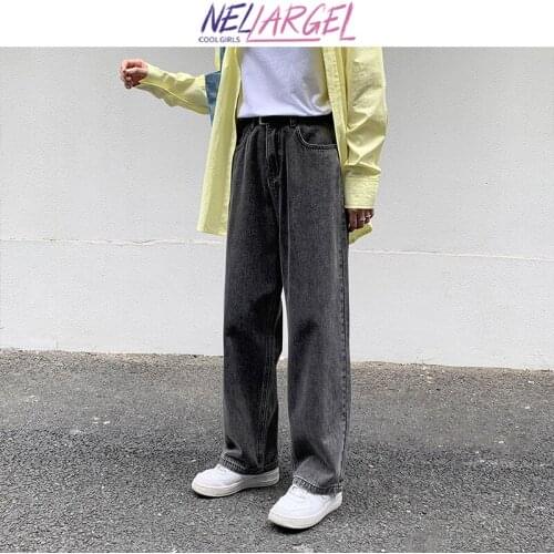 NELLARGEL Women Y2k Streetwear Baggy Jeans Pants 2021 Female Korean Fashion Black Denim Trousers Girl High Waisted Wide Leg Jean