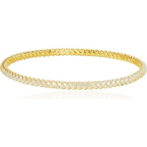 SLJELY Luxury 925 Sterling Silver Yellow Gold Color Twisted Pattern Simple Bangle Cubic Zirconia Stones Women Bracelet Jewelry