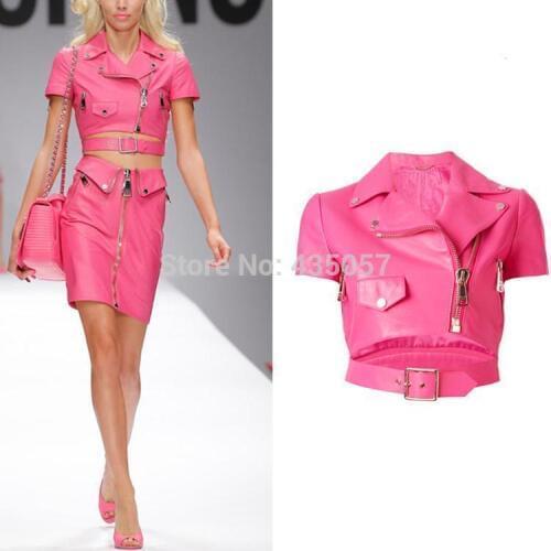 2019 Summer fashion womens slim motorcycle leather jacket spring autumn women pu leather trench coat pink black