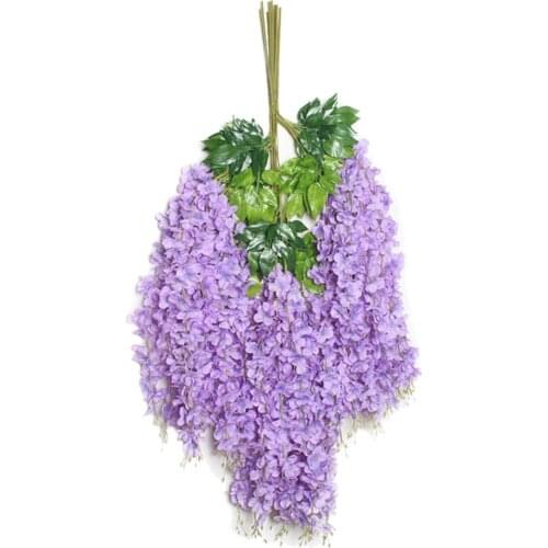 1Pc Artificial Wisteria Flower Plant Wall Hanging Vine Wedding Garden Home Decor Indoor Outdoor Balcony Fence Decor Flowers