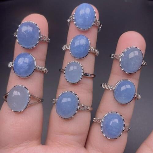 1PC Random Healing Jewelry Natural Stone Rings for Women Adjsutable Oval Shape Real Blue Quartz Crystal Rings Party Wedding
