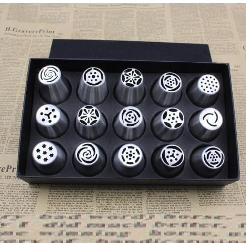15Pcs/Lot Russian Tulip Nozzles Stainless Steel Icing Piping Nozzles Cakes Cupcakes Rose Pastry DIY Cake Tools Decorating Tips