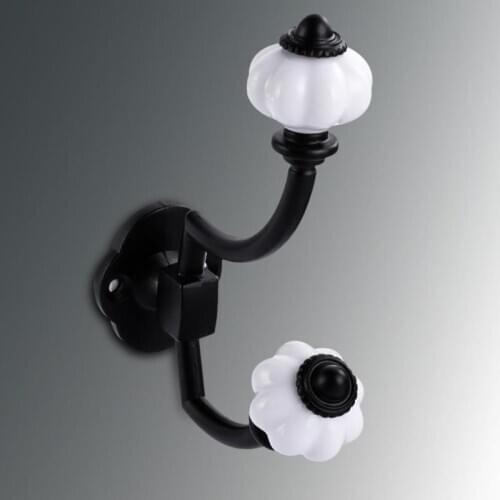 5pcs Brass Wall Hook with Vintage Ceramic Knobs for Clothes Coat Hat Hanging Black White Pumpkin Shape Hook Home Storage