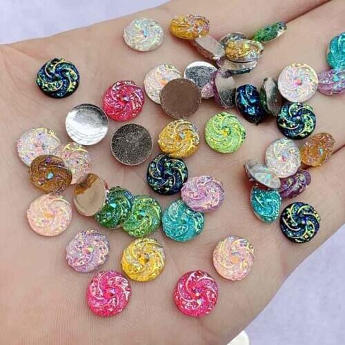 50PCS 10mm AB Resin Rhinestone Round Flatback Cabochon Stone DIY Wedding Decoration Crafts -HB23