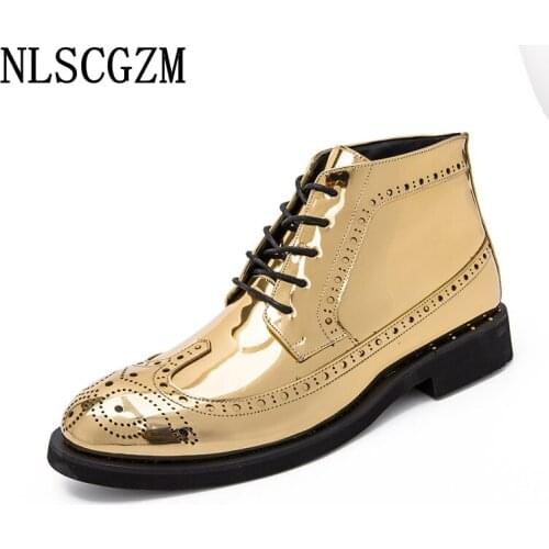 Patent Leather Ankle Boots for Men Male Business Mens Boots Casual Brogue Shoes Men Leather Boots Men Los Zapatos De Los Hombres