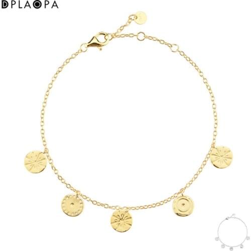 DPLAOPA 925 Sterling Silver Ethnic Bracelet with Movable Round Motifs In Gold Plated Silver Charm Bracelet Chain Women Wedding