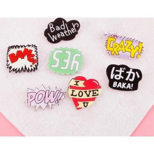 1pc Korean Kawaii Letter Badge Cartoon Acrylic Brooch For Women Man Lovers Brooches Badge Rosette Collar Scarf Lapel Pin Brooch