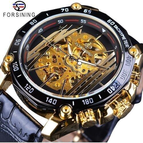 Forsining Big Dial True Men Series Steampunk Golden Gear Movement Men Watch Top Brand Luxury Automatic Mechanical Wrist Watches