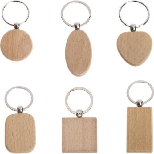 5PCS Blank Wooden Key Chain DIY Wood Keychains Key Tags Promotional Gifts Key Ring DIY Key Decoration Supplies