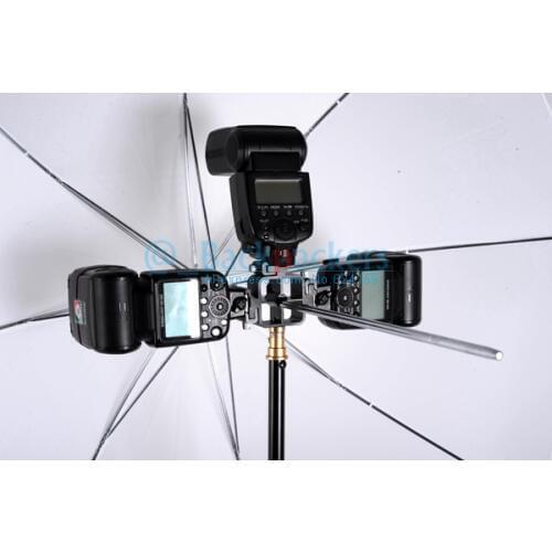 Three Triple Head Hot Shoe Mount Adapter Flash Light Stand Umbrella Holder Bracket