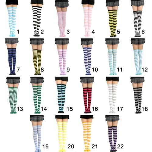 Women Girls Knitted Cosplay Long Contrast Color Stripes Over Knee Thigh High Stocking Fancy Dress Halloween Party Costume