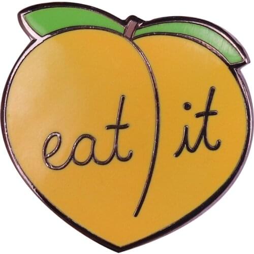 Eat it peach enamel pin cute fruit brooch funny peach butt badge sarcastic art jewelry sweet gift for her fashion decor