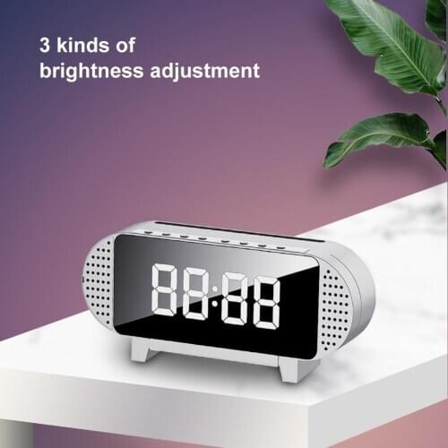 G5 Wireless Bluetooth 5.0 Loudspeaker Alarm Clock Radio with Mirror LED Dimming Display Supports Speaker