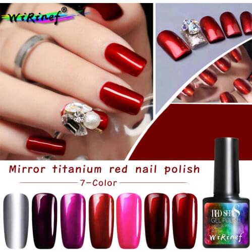 WiRinef 1pcs Titanium Red UV Gel Nail Polish 6 Colors Mirror Effect Acrylic Colors Gel Lacquer Rose Red Titanium Gel Varnish