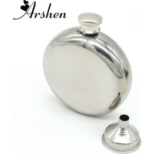 Arshen 5 Ounce Glossy Hip Flask with Funnel Round Stainless Steel Liquor Wine Whiskey Jug Container Alcohol Bottle Drinkware