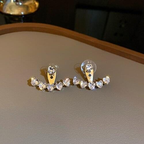 Exquisite Heart Shaped Zircon Inlaid Stud Earrings for Women Simple Geometric Back and Front Earrings Korean Fashion Jewelry