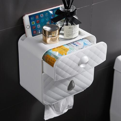Toilet Tissue Paper Storage Box Waterproof Wall Mounted Multi-functional Self Adhesive Bathroom Paper Holder Organizer