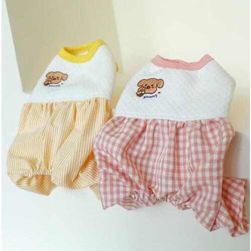 Dog Costumes Autumn and Winter New Products Cartoon Plaid Four-legged Pants Teddy Bichon Puppies Clothing Pet Clothes