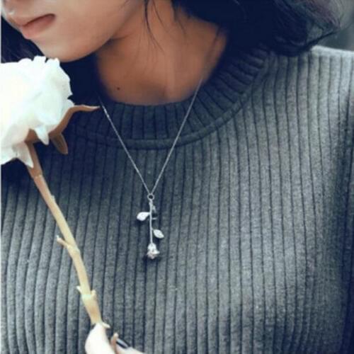 Beautiful Temperament Water Drop Crystal Designer Creative Rose 925 Sterling Silver Jewelry Female Pendant Necklace H290