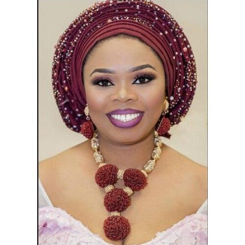 Wine Seed Bead Pendant Statement Necklace Set Fashion Wine Burgundy Women African Nigerian Wedding Jewelry Sets Bride 2018ABH746