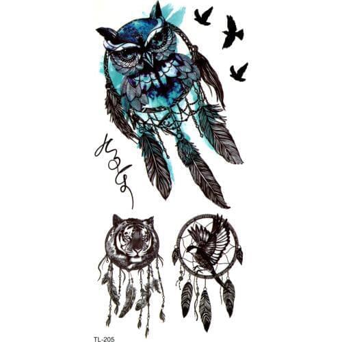 Owl Dreamcatcher Waterproof Temporary Tattoos Men Owl Fake Tattoo Tatuajes Henna Tattoo Bird Tatoo Temporary Stickers