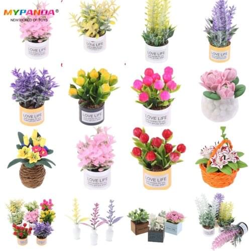 Mini Flower Potted For Green Plant In Pot Simulation Plants 1:12 Dollhouse Miniature Doll House Furniture Home Decoration