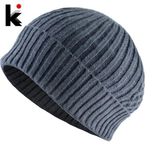 Mens Hats Winter Knitted Solid Skullies Beanies Men Warm Double Layer Outdoor Sport Beanie Boys Ski Bonnet Gorras Add Velvet