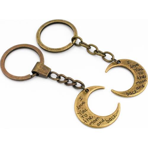 New fashion men 30mm keychain DIY metal holder chain vintage moon,27x29mm Bronze pendant Gift