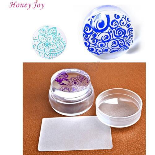 New Design Pure Clear 3.6cm Jelly Silicone Nail Art Stamper Scraper with Cap Transparent Nail Stamp Stamping Tool