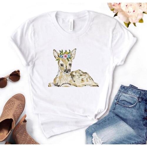 Deer with Floral Print Women Tshirts Cotton Casual Funny t Shirt For Lady Yong Top Tee Hipster PH-28