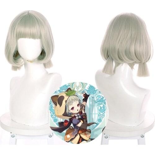 Game Genshin Impact Sayu Cosplay Wig Sayu Cosplay Wig 35cm Grey Bob Women Headwear Short Heat Resistant Synthetic Hair + Wig Cap