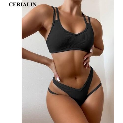 Sexy Bikini Swimsuits Women Push Up Swimwear Solid Color Cross Strap Bikini Set Low Waist Bathing Suits Female Beachwear Swim