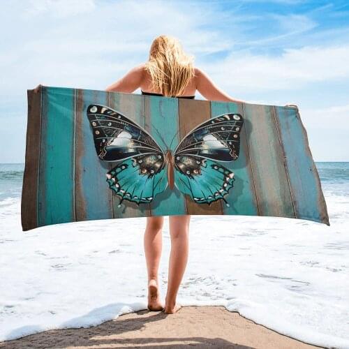 Wooden Texture Turquoise Butterfly Beach Towel Luxury Quick-dry Microfiber Bath Towels Yoga Mat Sport Swimming Towels
