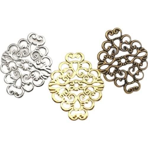 20 pieces/lot 36mmx30mm Gold color/White K/Antique bronze Metal Filigree Flowers Slice Charms Setting Jewelry DIY Components