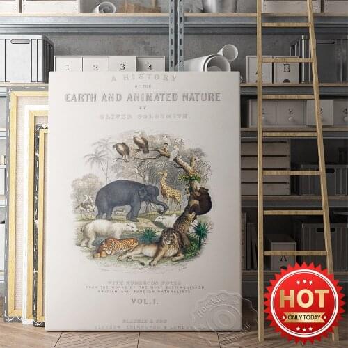 Earth And Animal Nature Poster, Nursery Kids Room Art Wall Decor, Lion Tiger Prints Poster, Giraffe Bear Animal Wall Stickers