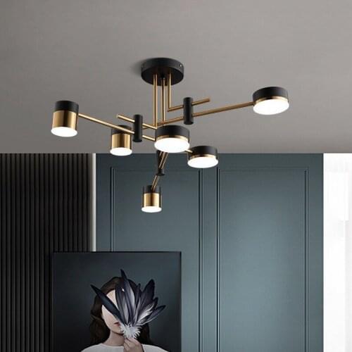 Postmodern Atmosphere Hardware Black Gold LED Chandelier Creative Bedroom Living Room Restaurant Bar Decoration Hanging Lighting