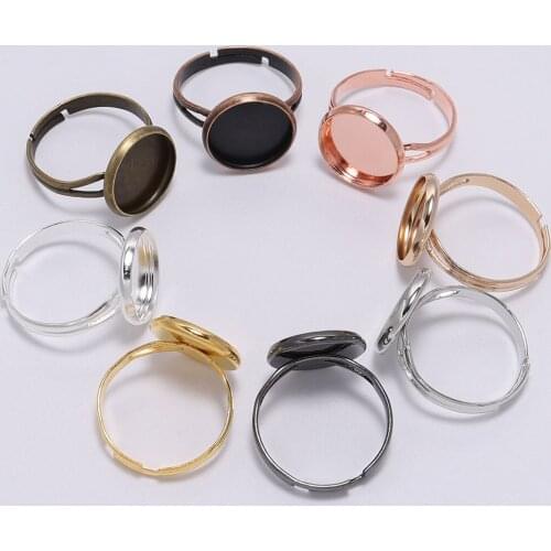 10pcs/lot Gold Silver Adjustable Blank Ring Base Fit 10-25mm Glass Cabochons Cameo Settings Tray For DIY Rings Jewelry Making