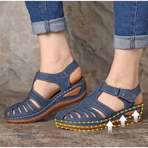 Women Wedges Sandals 2021 Summer Round Toe Comfy Platform Ladies Shoes Hollow Out Buckle Casual Retro Woman Platform Sandals