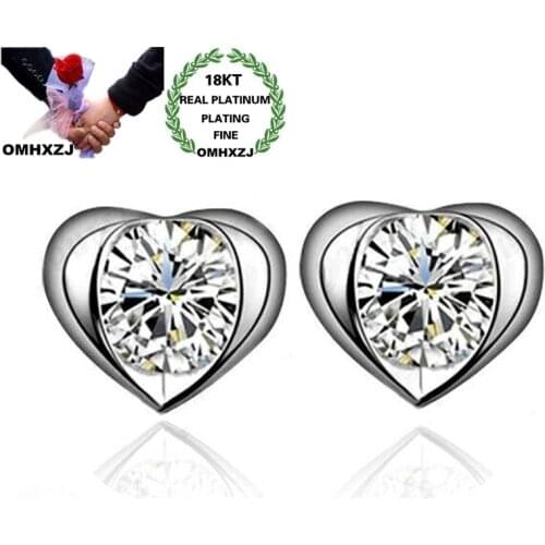 OMHXZJ Wholesale EA596 European Fashion Woman Girl Party Birthday Wedding Gift Heart Zircon 18KT White Rose Gold Stud Earrings