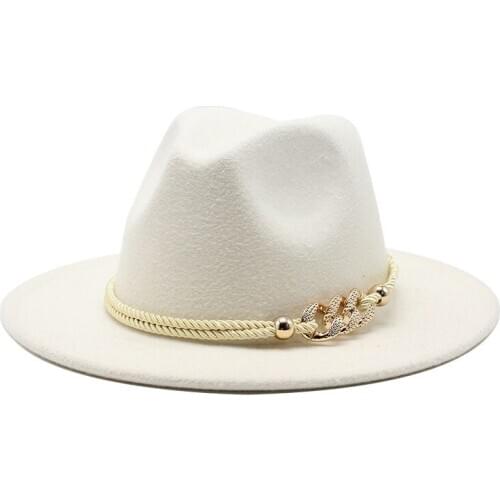 Black/white Wide Brim Simple Church Derby Top Hat Panama Solid Felt Fedoras Hat for Men Women artificial wool Blend Jazz Cap