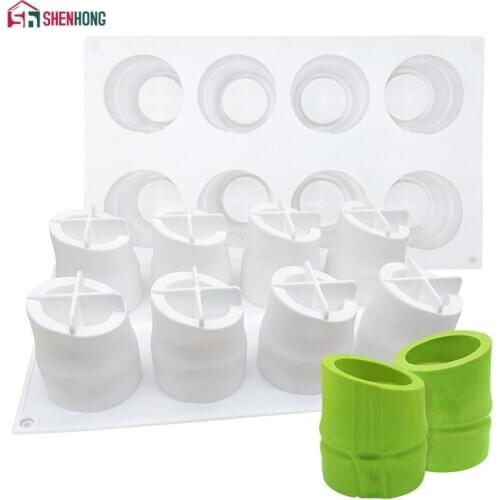 SHENHONG 8 Holes Bamboo Tube Shape Silicone Cake Mold For Baking Mousse Chocolate Sponge Moulds Cake Decorating Moule