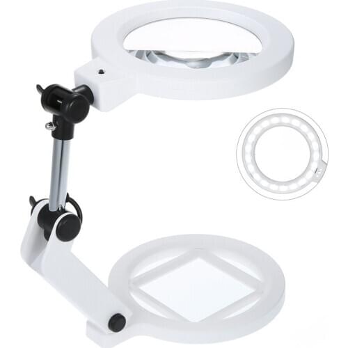 Folding Magnifier 1.5X/5X Magnifying Glass Foldable Magnifier Magnifier with Light and Stand Desktop LED Magnifier and Desk Lamp