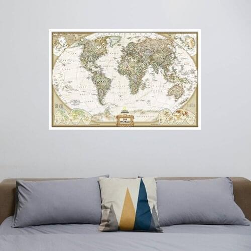 Foldable A2 Size The Wolrd Political Map Art Picture 2011 Version Canvas Vintage World Map for Office Home Wall Decoration