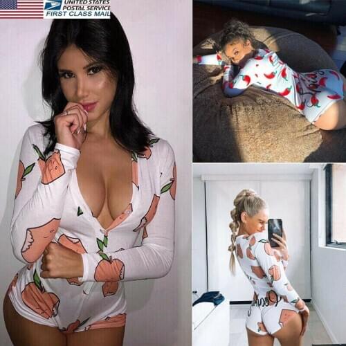 US Ladies V Neck Sexy Printed Bodycon Leotard Jumpsuit Romper Shorts Sleepwear