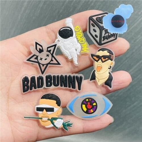 1pcs PVC Luminous Astronaut Rabbit Boys Girls Shoes Accessories Garden Shoe Decorations Fit Croc Jibz Charm Holiday Gifts