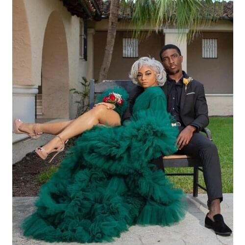 Unique Tulle Maternity Robes Women Sheer Long Maxi Photoshoot Fluffy Tiered Tulle Robe Formal Event Overlay Dress