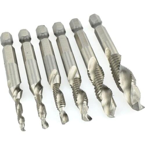 1/6Pcs Hex Shank Titanium Plated HSS Screw Thread Metric Drill Screw M4 Tools M8 Compound Tap M3 Hand Bits M10 M6 M5 Machin W7R8