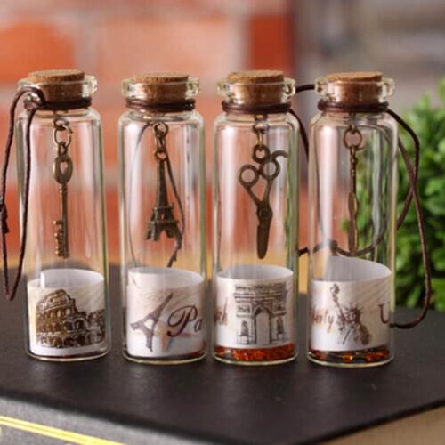 1 Pcs Retro Wishing Bottle World Landscape Lucky Bottle Glass Small Cork Drift Bottle Random Delivery