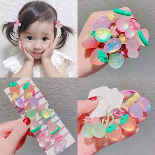 10Pcs/Set Net Red Children Cute Cartoon Fruit Rubber Bands Girl Sweet Princess Elastic Hair Band Scrunchies Kid Hair Accessories