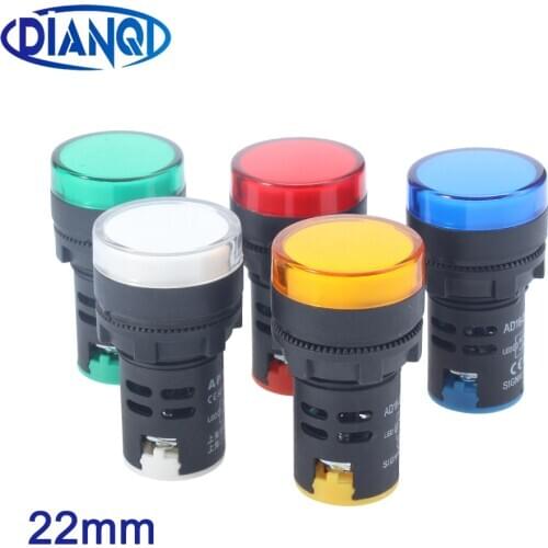 10PCS 12V 24V 220V 110V 380V 22mm Panel Mount Signal Power Led Indicator Light Pilot Lamp Blue Green Red White Yellow Plastic